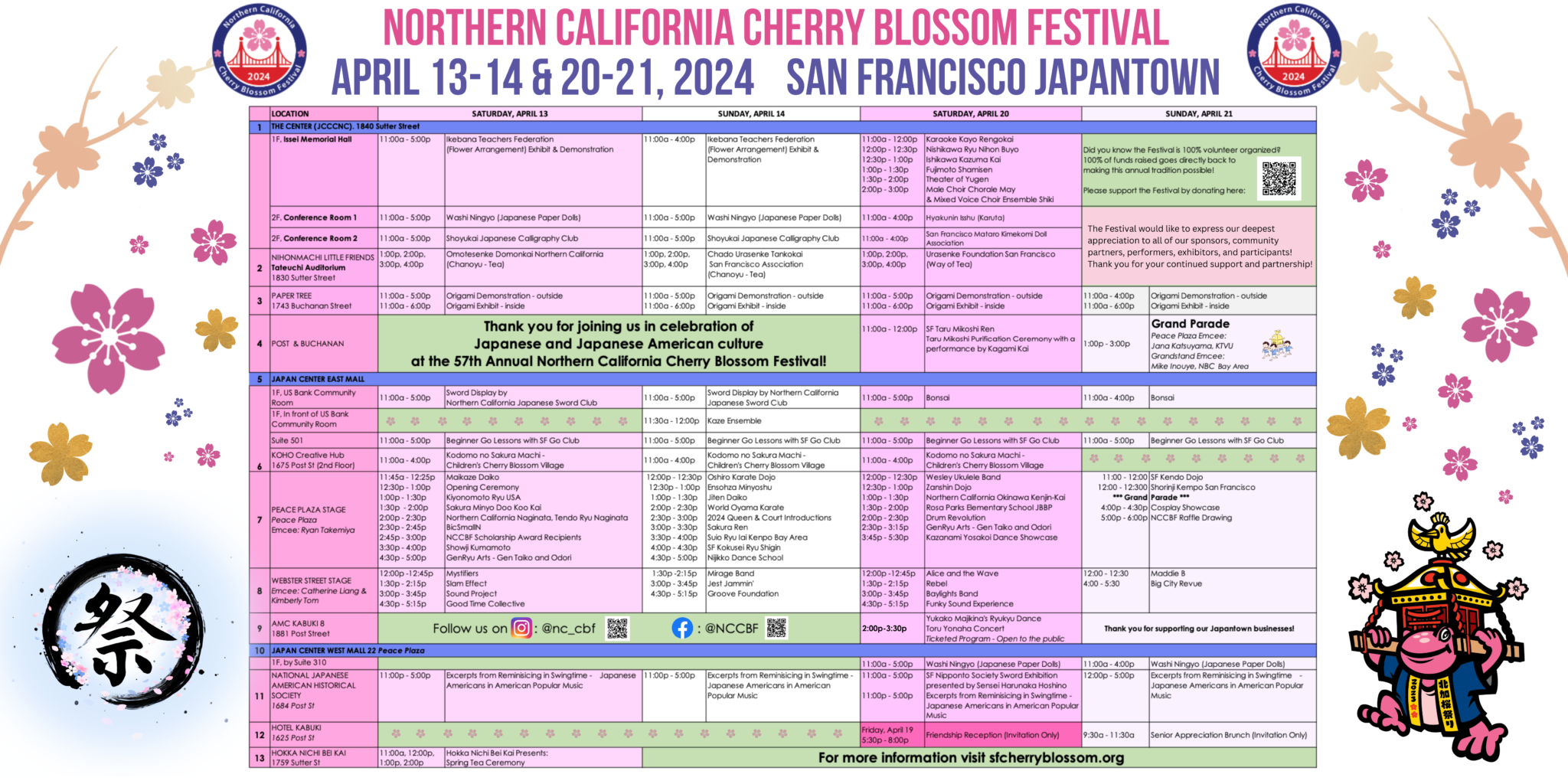 2024 Schedule Northern California Cherry Blossom Festival